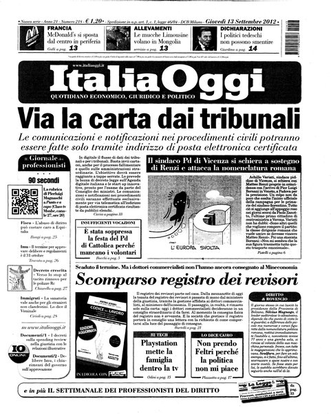 Italia oggi : quotidiano di economia finanza e politica